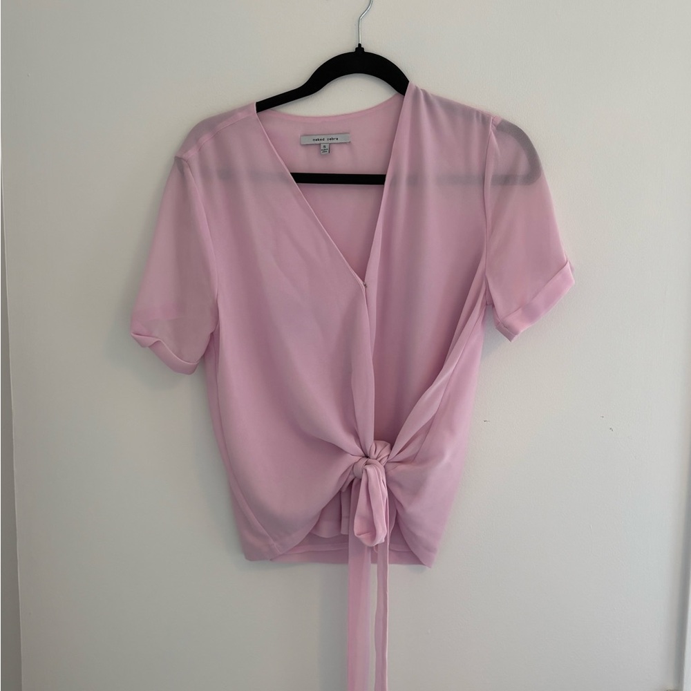 Naked Zebra Soft Pink Tie-Front Short Sleeve Blouse
